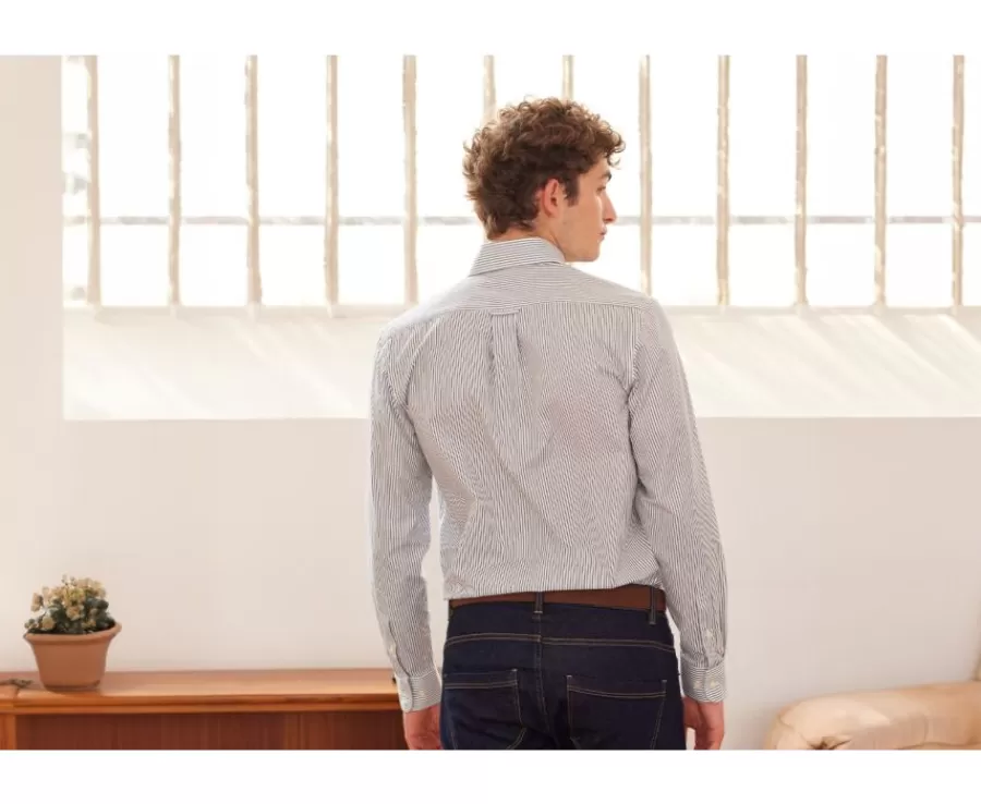 Outlet Camisa blanca de rayas verdes con bolsillo en el pecho Broderick Camisas De Vestir | Camisas De Rayas