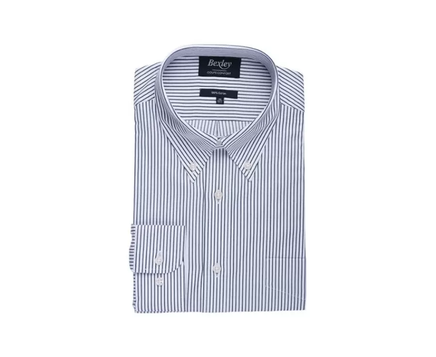 Outlet Camisa blanca de rayas verdes con bolsillo en el pecho Broderick Camisas De Vestir | Camisas De Rayas