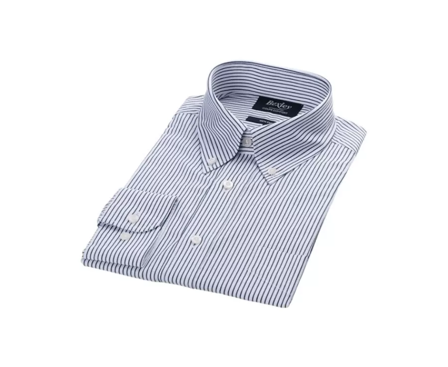 Outlet Camisa blanca de rayas verdes con bolsillo en el pecho Broderick Camisas De Vestir | Camisas De Rayas