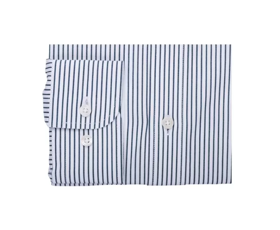 Outlet Camisa blanca de rayas verdes con bolsillo en el pecho Broderick Camisas De Vestir | Camisas De Rayas