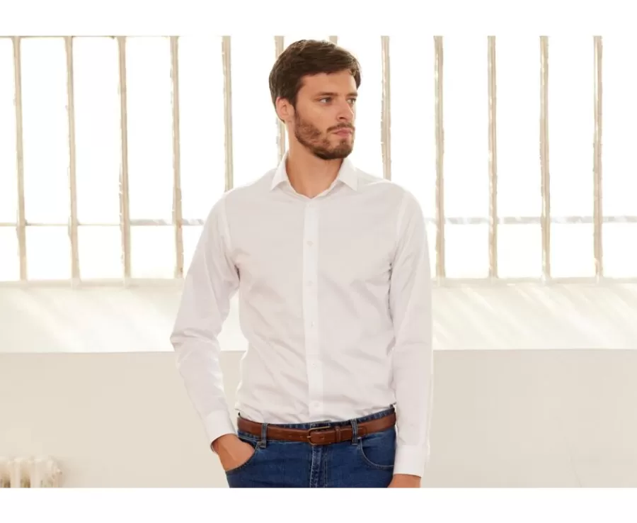 Discount Camisa blanca de sarga de algodón - Cuello francés Caubert Camisas De Boda | Camisas De Vestir