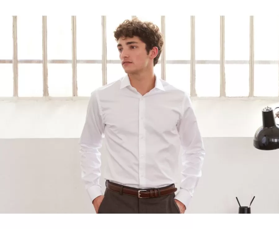 Sale Camisa blanca de sarga de algodón de doble hilo Giorgio Camisas De Boda | Camisas De Vestir