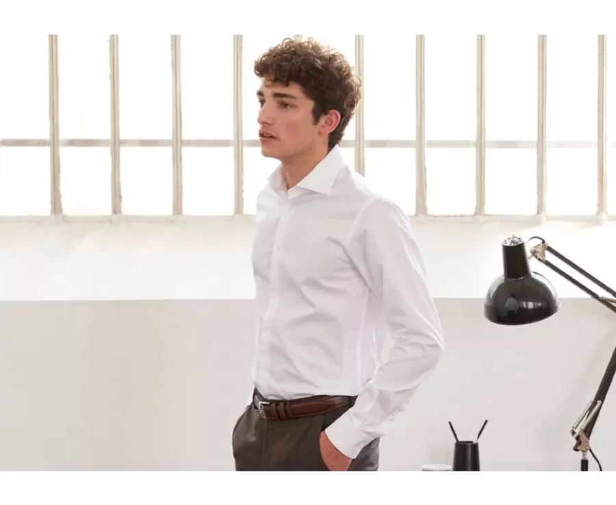 Sale Camisa blanca de sarga de algodón de doble hilo Giorgio Camisas De Boda | Camisas De Vestir