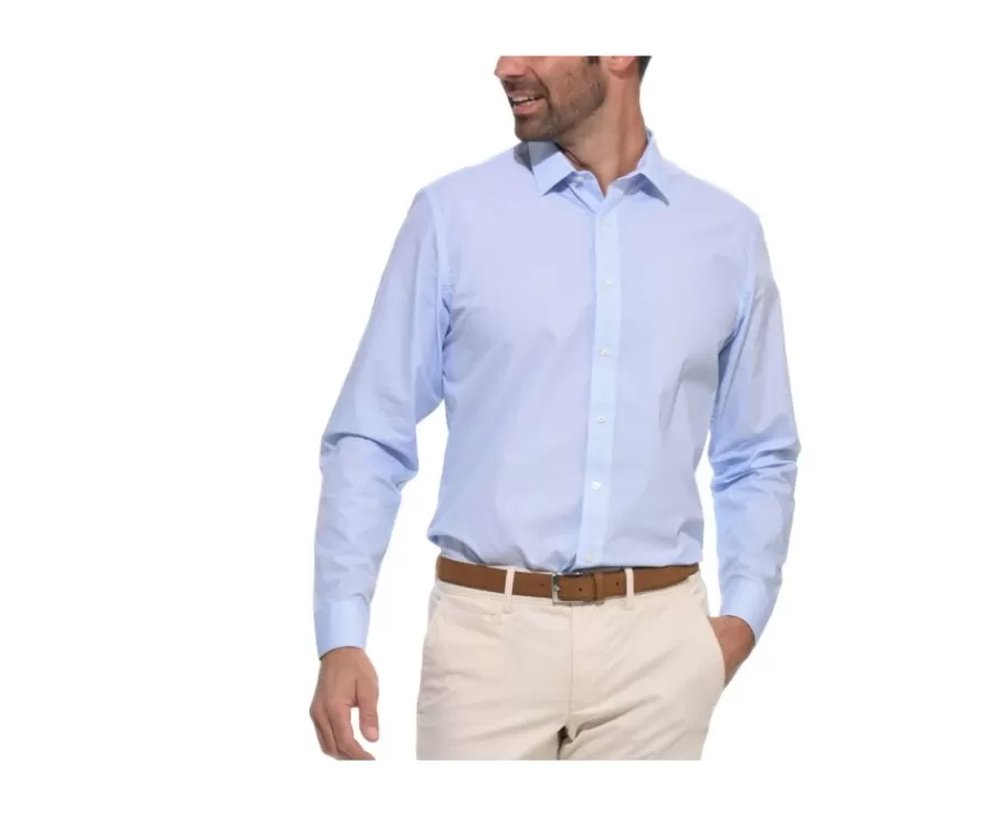 Sale Camisa blanca estampada con motivos azules - Cuello francés Oscar Corte Ajustado