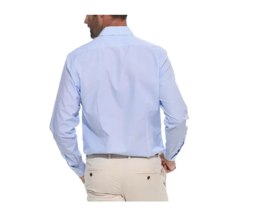 Sale Camisa blanca estampada con motivos azules - Cuello francés Oscar Corte Ajustado