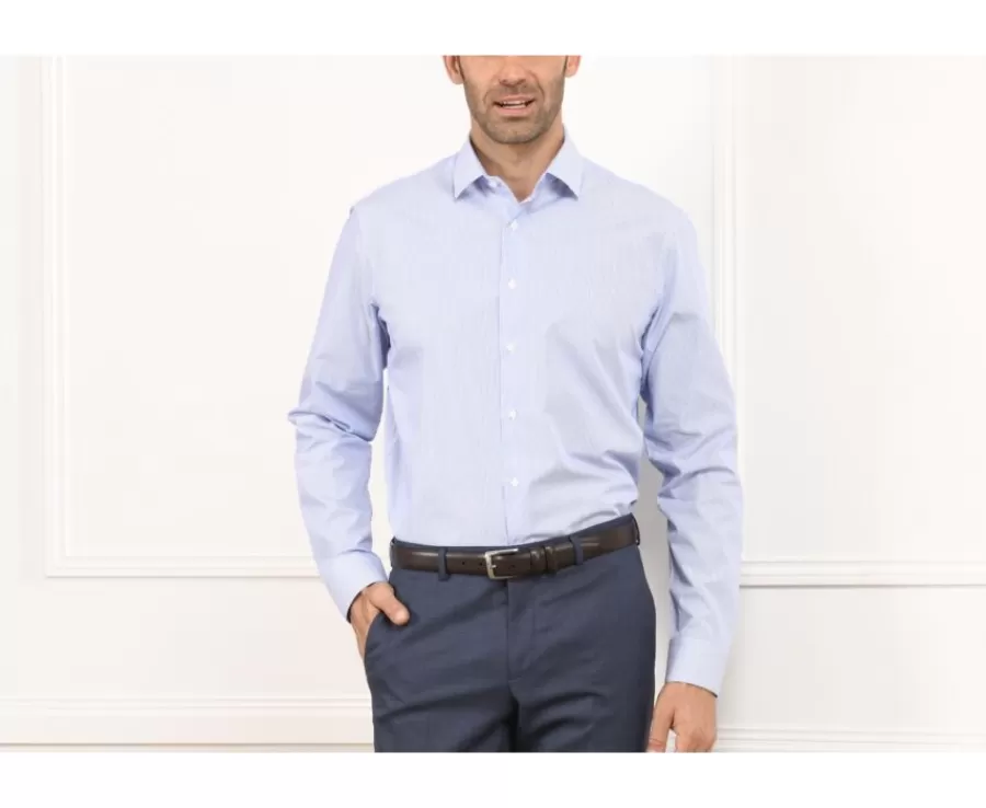 Best Sale Camisa con finas rayas azules - Cuello francés Aubertin Classic Camisas De Vestir | Camisas De Rayas