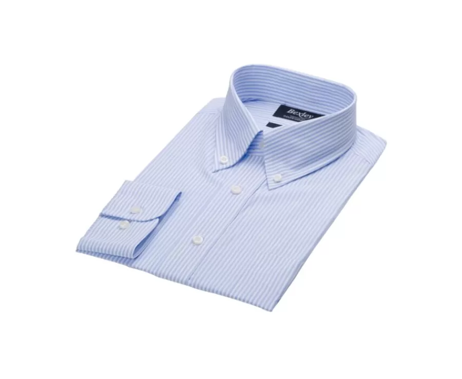 Discount Camisa de algodón a rayas Azul Claro y Blanco - Cuello americano Marlon Camisas De Rayas | Corte Estándar