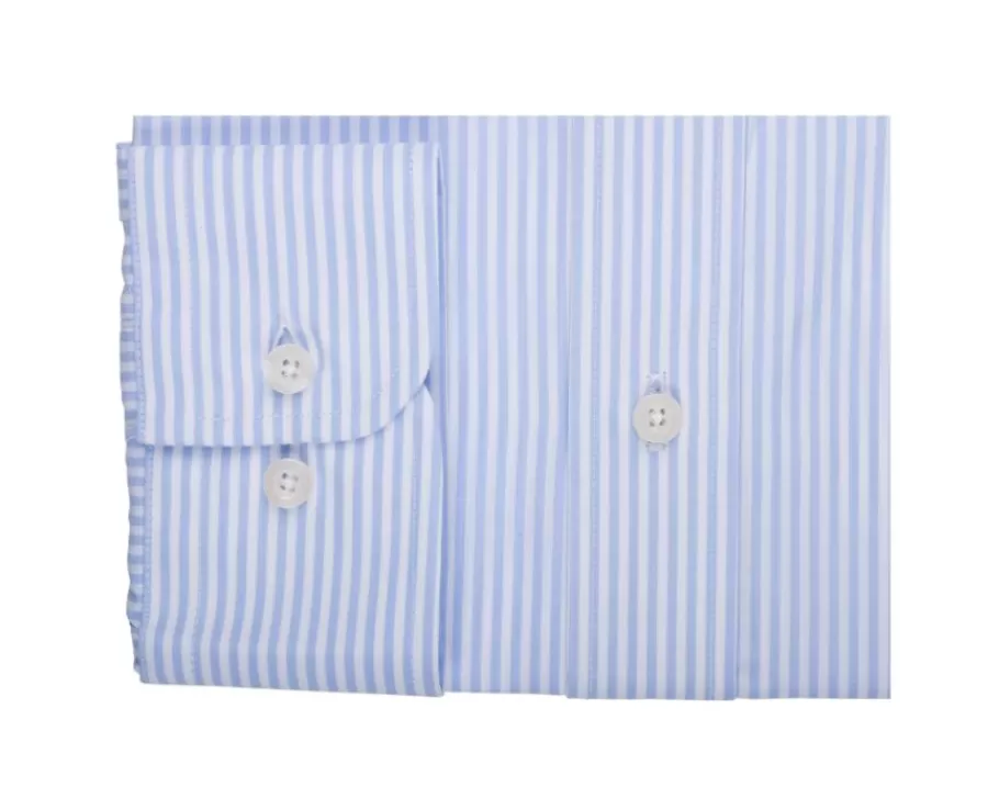 Discount Camisa de algodón a rayas Azul Claro y Blanco - Cuello americano Marlon Camisas De Rayas | Corte Estándar