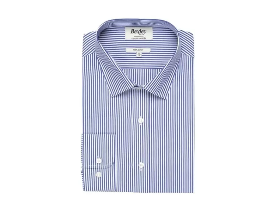 Cheap Camisa de algodón a rayas Azul marino y Blanco Maximilien Camisas De Rayas | Corte Ajustado