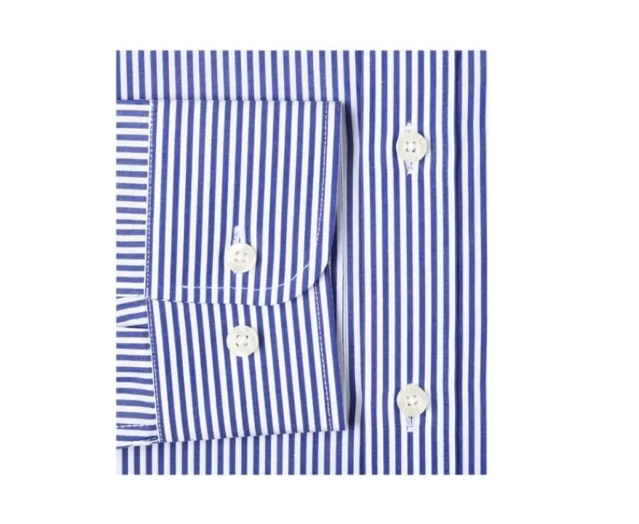 Cheap Camisa de algodón a rayas Azul marino y Blanco Maximilien Camisas De Rayas | Corte Ajustado