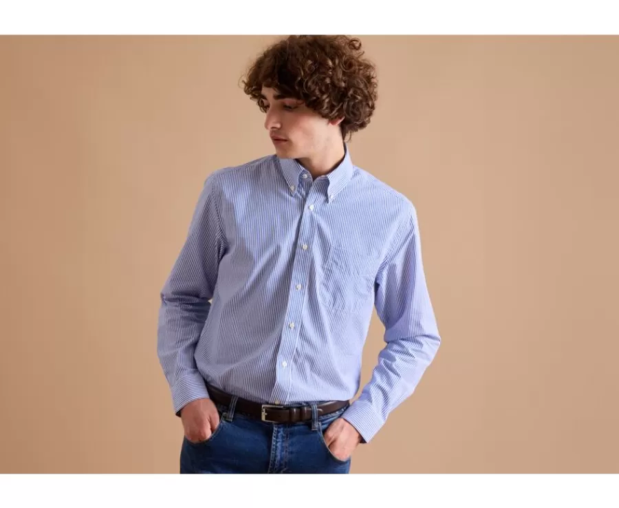 Cheap Camisa de algodón a rayas azules - Cuello americano Marlon Camisas De Rayas | Corte Estándar