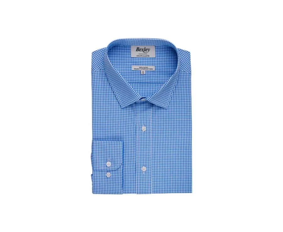 Discount Camisa de algodón Azul claro y Blanco - Cuello francés Valaire Camisas De Cuadros | Corte Ajustado