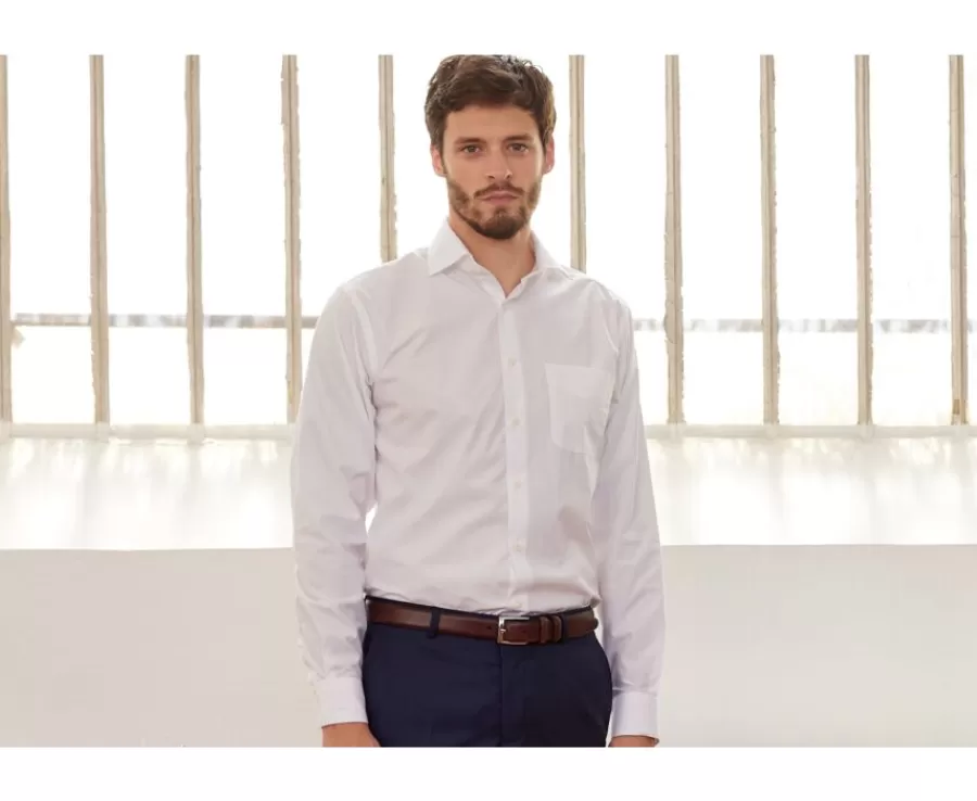 Best Sale Camisa de algodón blanca - Bolsillo en el pecho Alberto Ii Classic Camisas De Boda | Camisas De Vestir