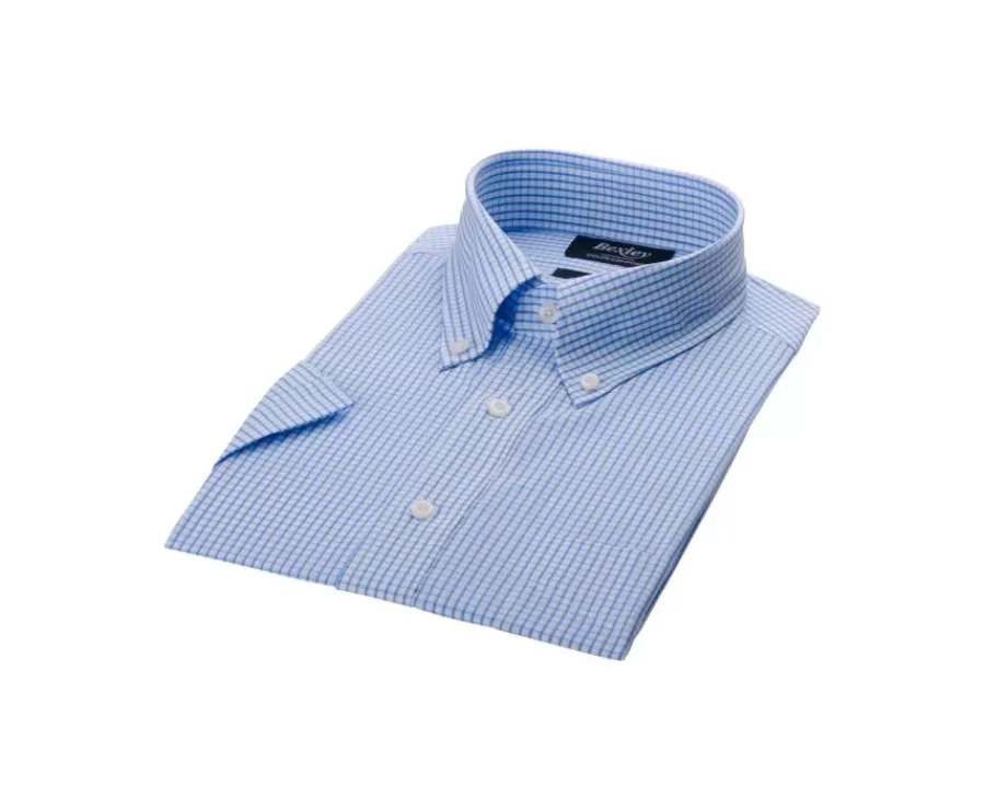 Online Camisa de algodón blanca con pequeños cuadros Azul claro Glenn Mc Camisas De Cuadros | Corte Estándar