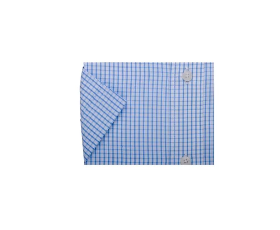 Online Camisa de algodón blanca con pequeños cuadros Azul claro Glenn Mc Camisas De Cuadros | Corte Estándar