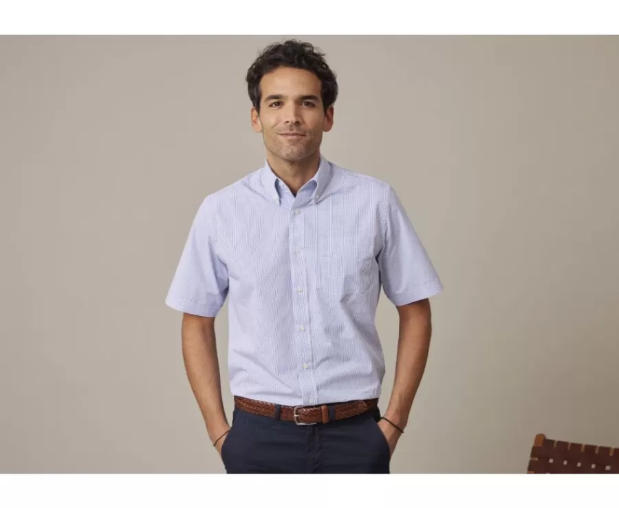 Store Camisa de algodón blanca con pequeños cuadros Azul océano Tim Mc Camisas De Cuadros | Corte Estándar