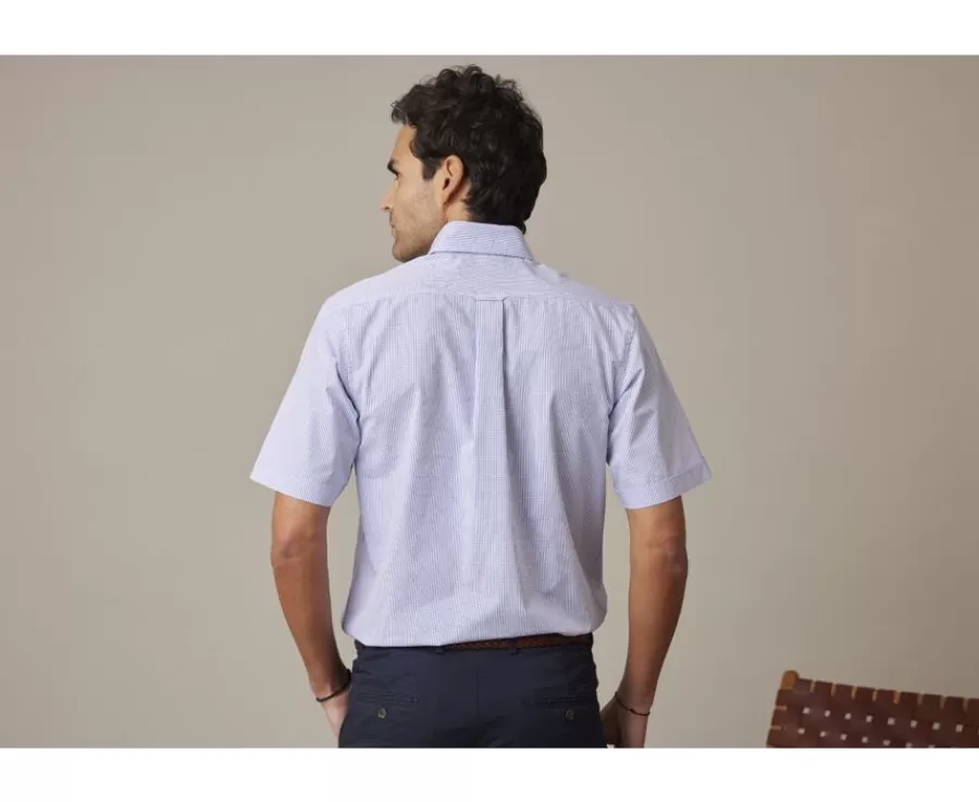 Store Camisa de algodón blanca con pequeños cuadros Azul océano Tim Mc Camisas De Cuadros | Corte Estándar