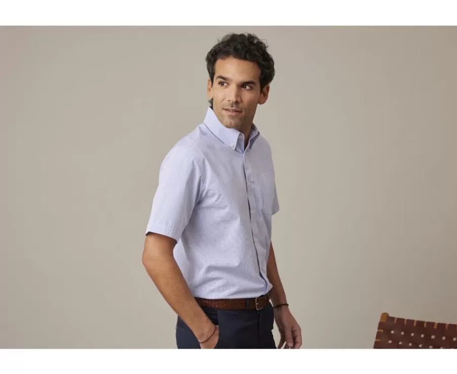 Store Camisa de algodón blanca con pequeños cuadros Azul océano Tim Mc Camisas De Cuadros | Corte Estándar