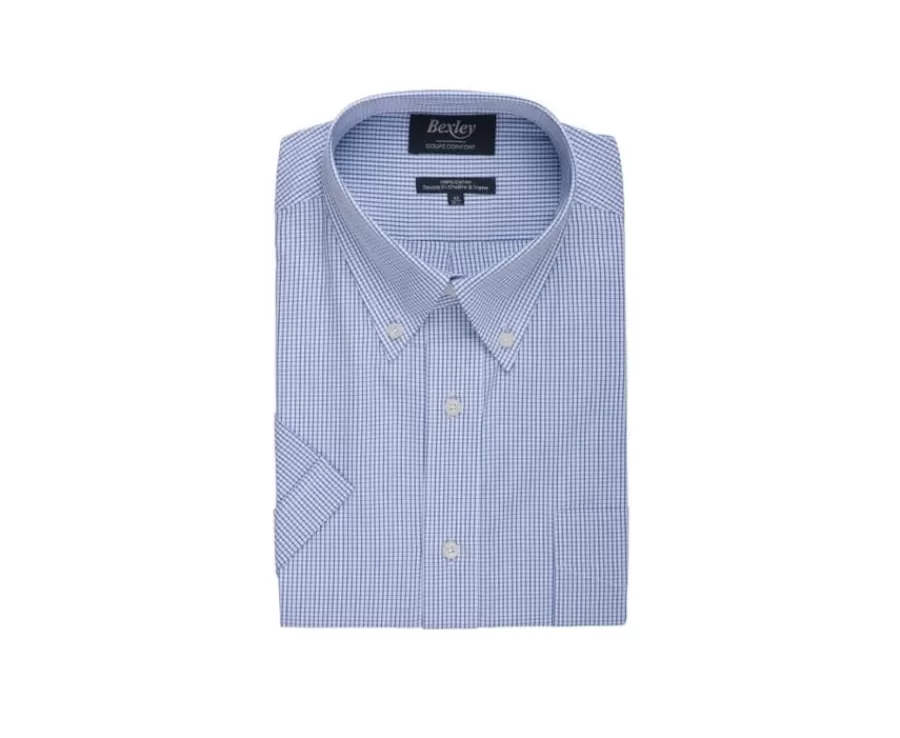 Store Camisa de algodón blanca con pequeños cuadros Azul océano Tim Mc Camisas De Cuadros | Corte Estándar