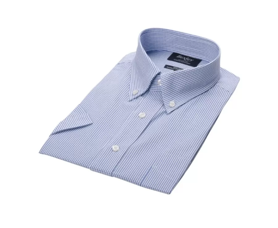 Store Camisa de algodón blanca con pequeños cuadros Azul océano Tim Mc Camisas De Cuadros | Corte Estándar