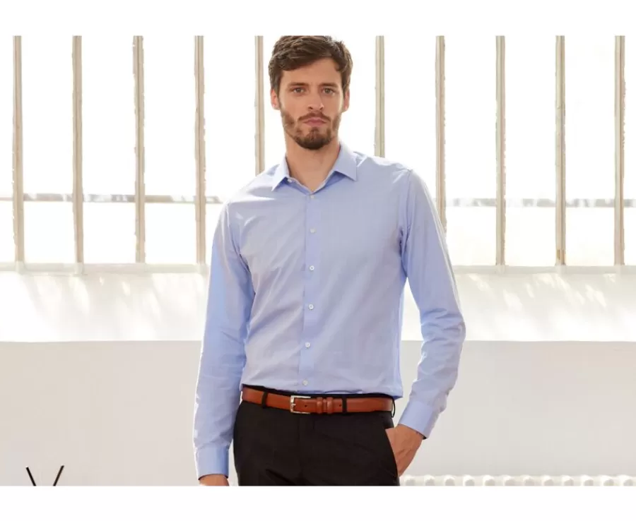 Shop Camisa de algodón Celeste - Cuello francés Louis Classic Camisas De Boda | Camisas De Vestir