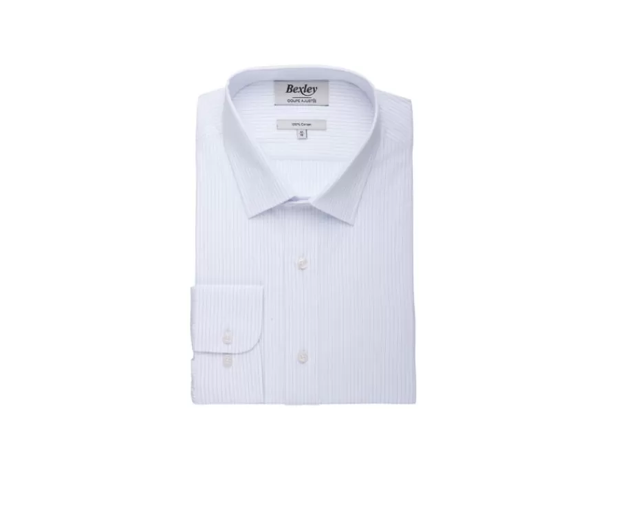 Hot Camisa de algodón rayas Blanco y Celeste Berthin Camisas De Boda | Camisas De Vestir