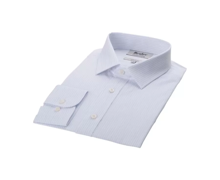 Hot Camisa de algodón rayas Blanco y Celeste Berthin Camisas De Boda | Camisas De Vestir