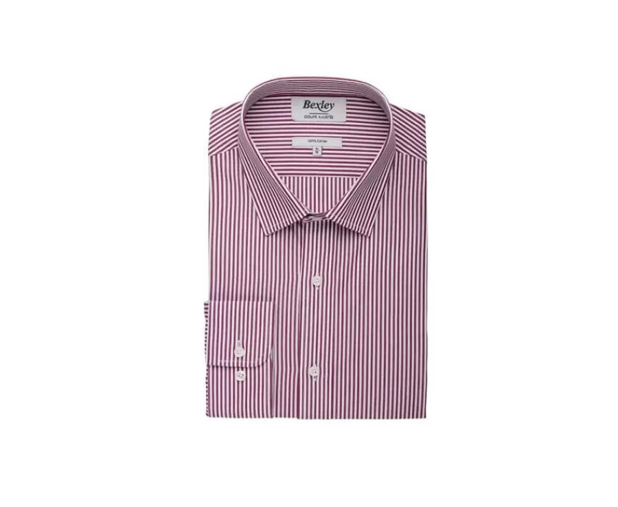 Best Camisa de algodón rayas Burdeos y Blanco Maximilien Camisas De Vestir | Camisas De Rayas