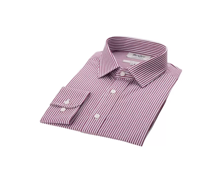 Best Camisa de algodón rayas Burdeos y Blanco Maximilien Camisas De Vestir | Camisas De Rayas