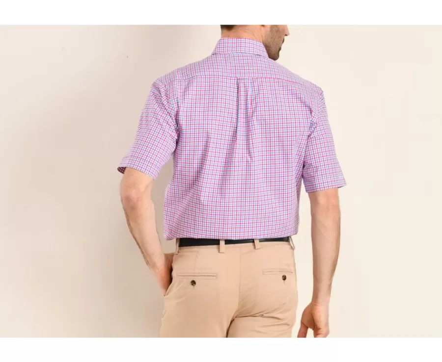 Sale Camisa de algodón Rosa Azul y Blanco - Bolsillo en el pecho Cullen Mc Camisas De Cuadros | Corte Estándar