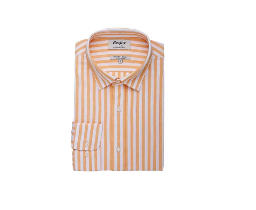 Outlet Camisa de algodón y lino a rayas Amarillo Naranja y Blanco Simonin Camisas De Rayas | Camisas De Boda