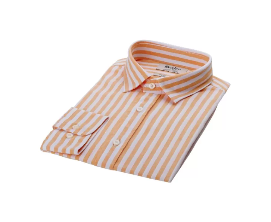 Outlet Camisa de algodón y lino a rayas Amarillo Naranja y Blanco Simonin Camisas De Rayas | Camisas De Boda