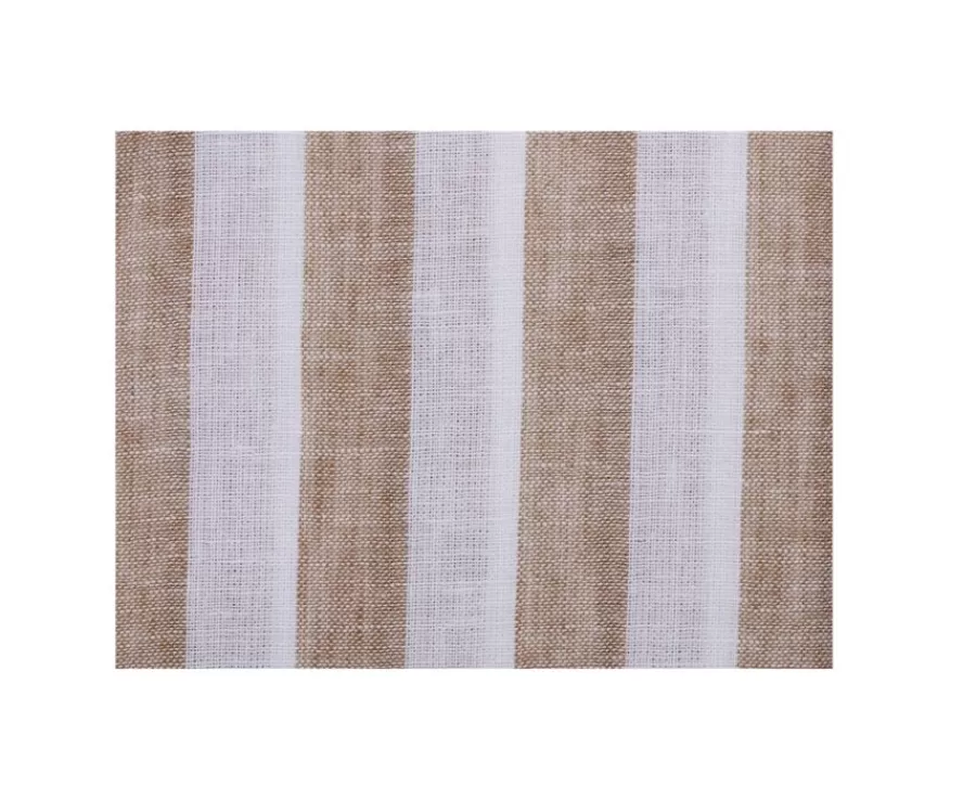 Outlet Camisa de algodón y lino a rayas Camel y Blanco Brunien Camisas De Rayas | Corte Ajustado Recortado