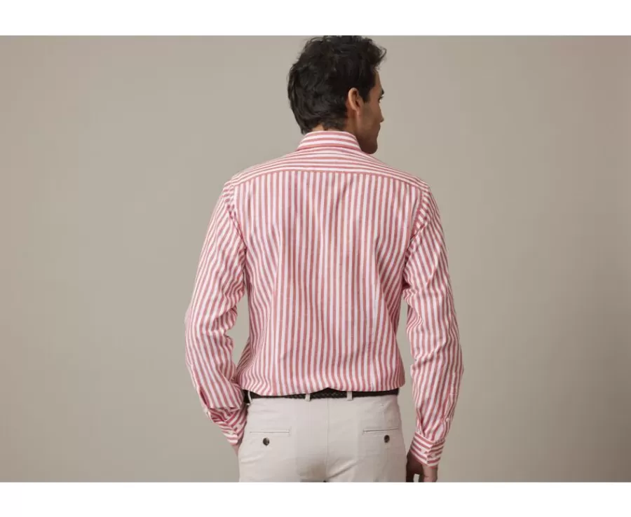 Best Sale Camisa de algodón y lino a rayas caral y blancas Simonin Camisas De Rayas | Corte Ajustado Recortado