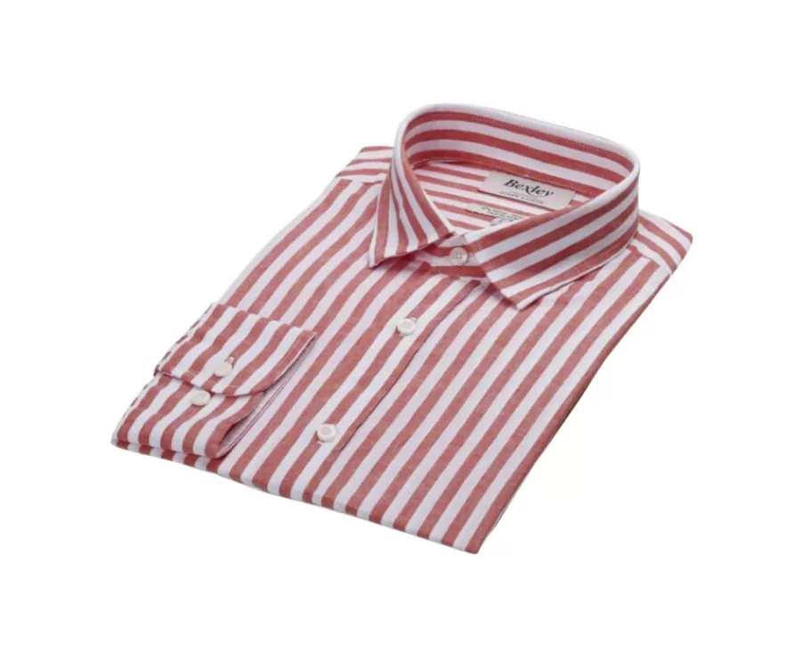 Best Sale Camisa de algodón y lino a rayas caral y blancas Simonin Camisas De Rayas | Corte Ajustado Recortado