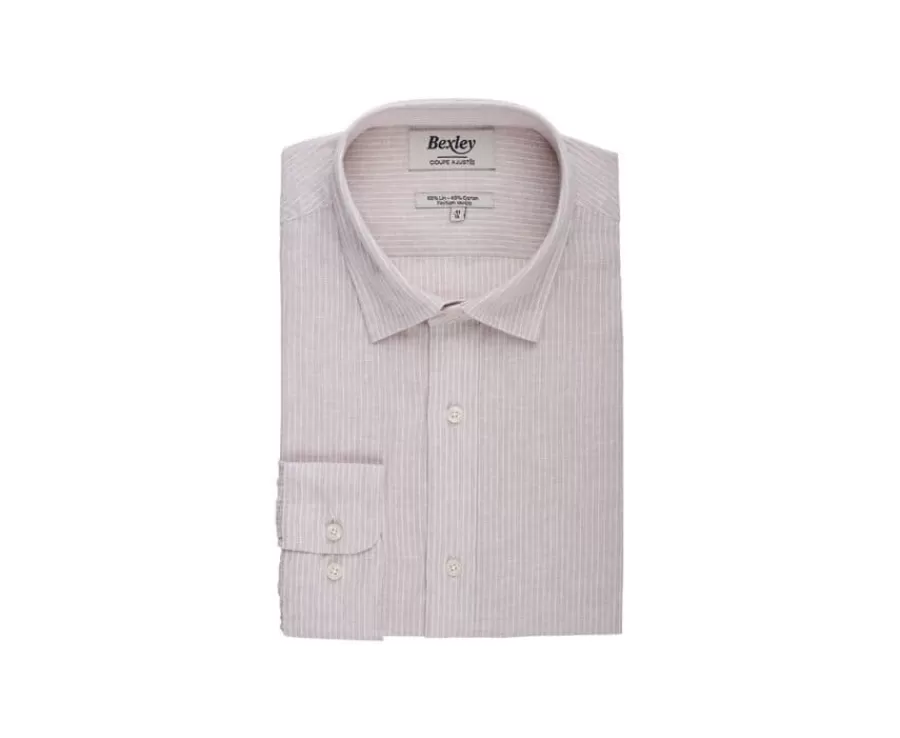 Cheap Camisa de algodón y lino Beis y Borde blanco Edibert Camisas De Rayas | Corte Ajustado Recortado