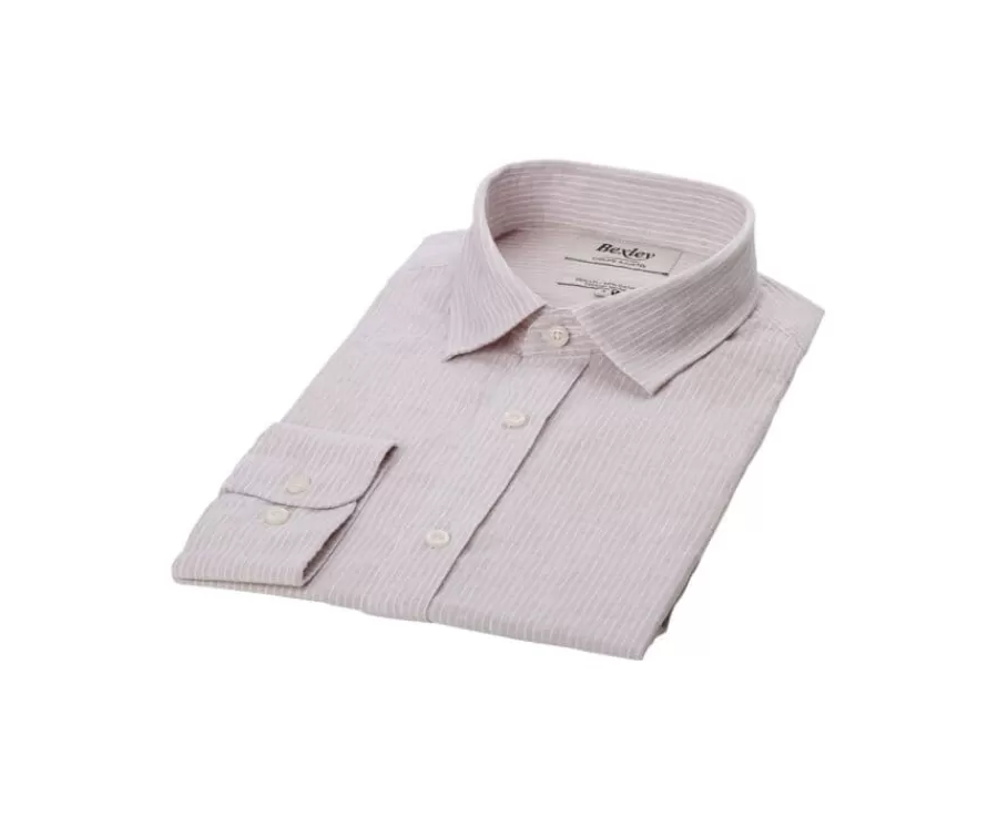 Cheap Camisa de algodón y lino Beis y Borde blanco Edibert Camisas De Rayas | Corte Ajustado Recortado