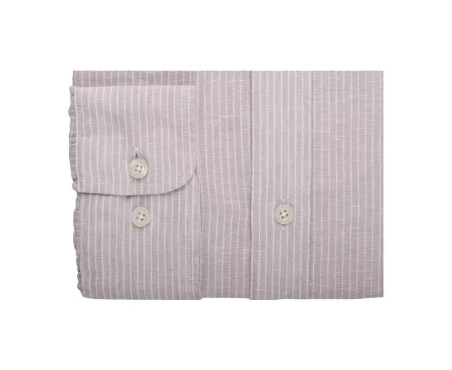 Cheap Camisa de algodón y lino Beis y Borde blanco Edibert Camisas De Rayas | Corte Ajustado Recortado