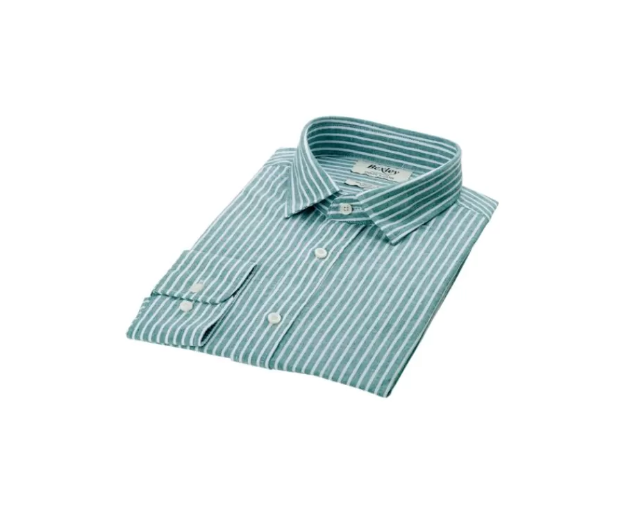Sale Camisa de algodón y lino Chambray Vert y blanco Edibert Camisas De Rayas | Corte Ajustado Recortado