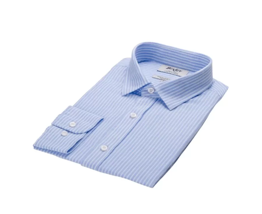 New Camisa de algodón y lino con rayas Celeste y blanco Edibert Camisas De Rayas | Corte Ajustado Recortado