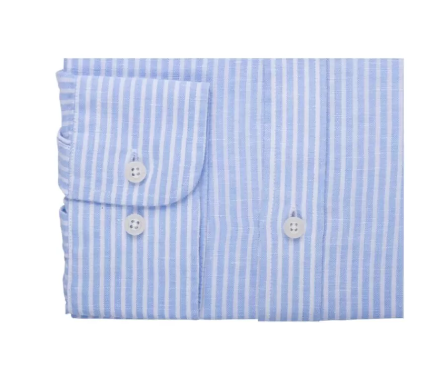 New Camisa de algodón y lino con rayas Celeste y blanco Edibert Camisas De Rayas | Corte Ajustado Recortado