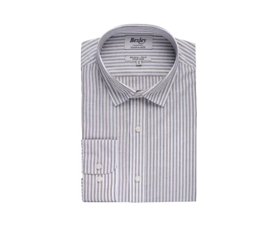 Discount Camisa de algodón y lino con rayas topo y blancas Edibert Camisas De Rayas | Corte Ajustado Recortado