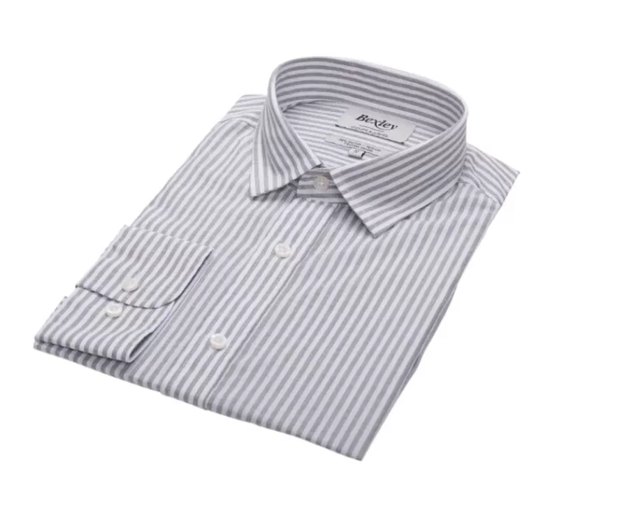 Discount Camisa de algodón y lino con rayas topo y blancas Edibert Camisas De Rayas | Corte Ajustado Recortado
