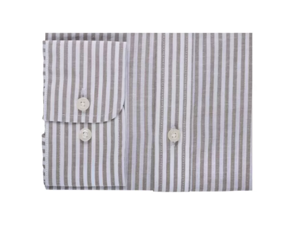Discount Camisa de algodón y lino con rayas topo y blancas Edibert Camisas De Rayas | Corte Ajustado Recortado