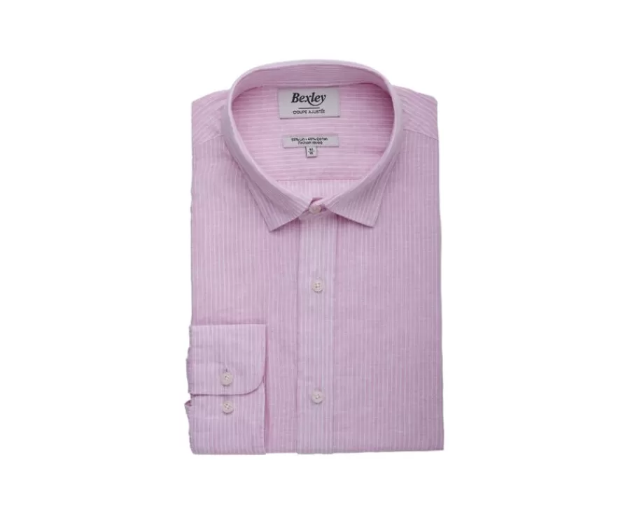 Sale Camisa de algodón y lino Rosa y Borde blanco Edibert Camisas De Boda | Camisas De Rayas