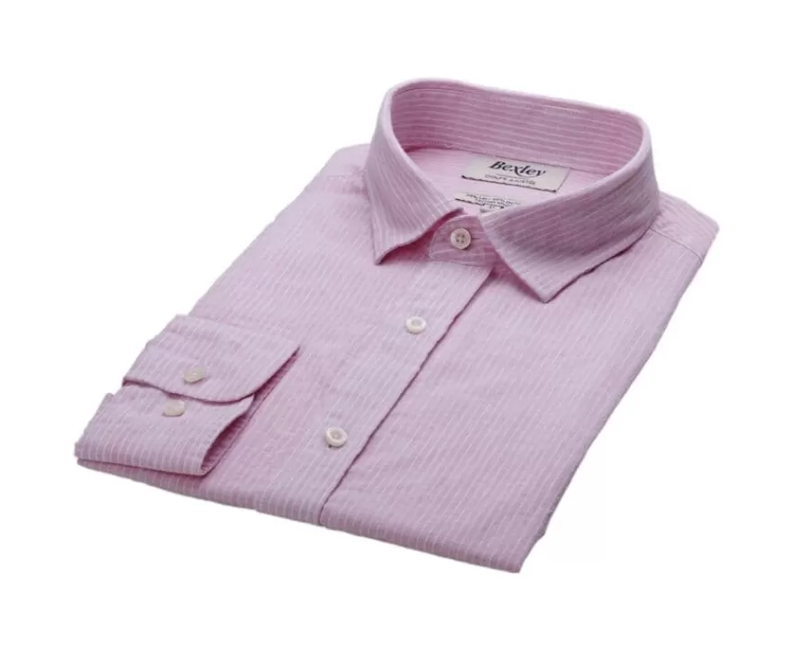 Sale Camisa de algodón y lino Rosa y Borde blanco Edibert Camisas De Boda | Camisas De Rayas