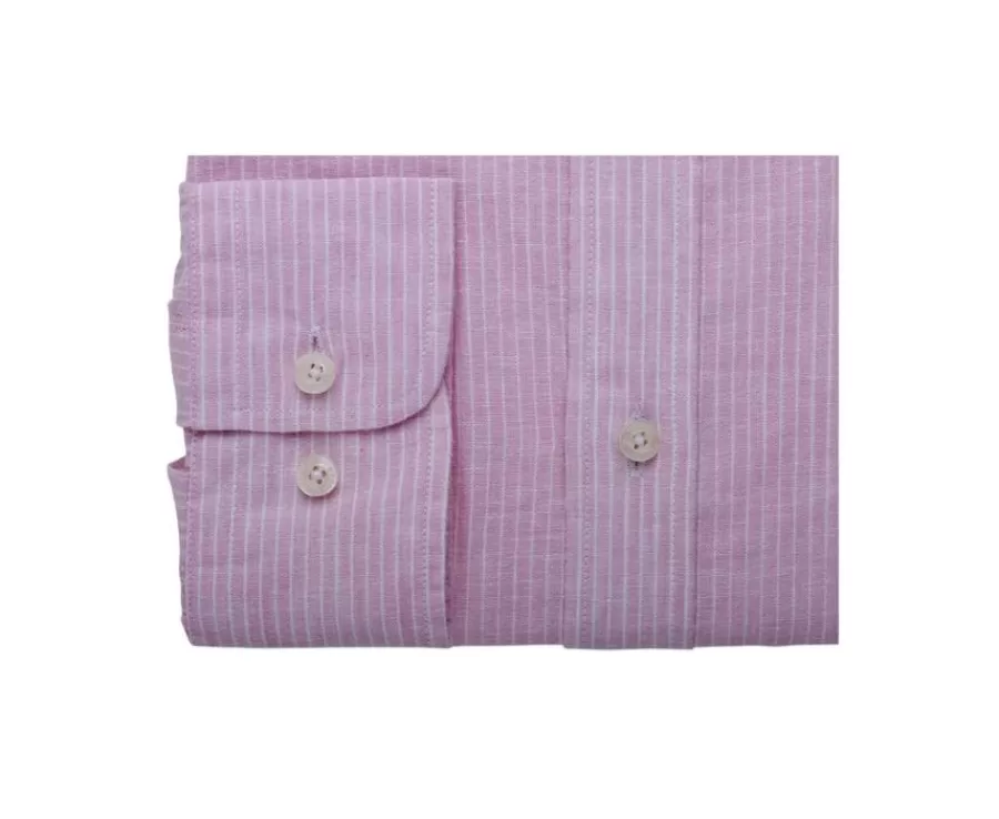 Sale Camisa de algodón y lino Rosa y Borde blanco Edibert Camisas De Boda | Camisas De Rayas