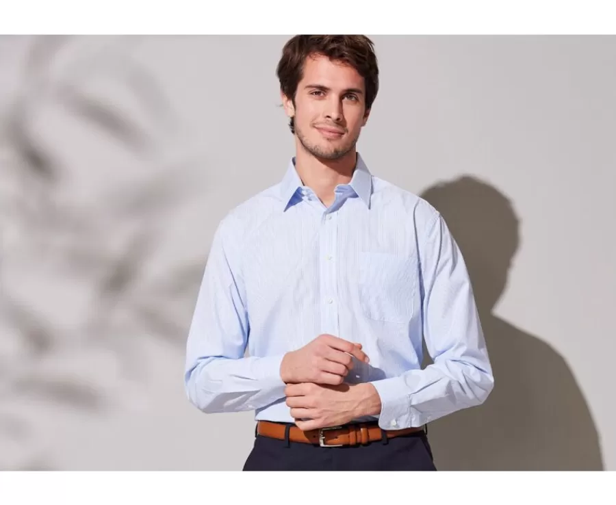 Flash Sale Camisa de finas rayas azules con bolsillo en el pecho Augustin Camisas De Rayas | Corte Estándar