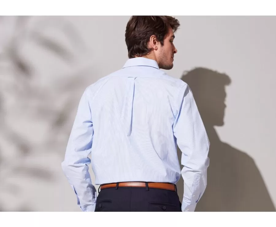 Flash Sale Camisa de finas rayas azules con bolsillo en el pecho Augustin Camisas De Rayas | Corte Estándar