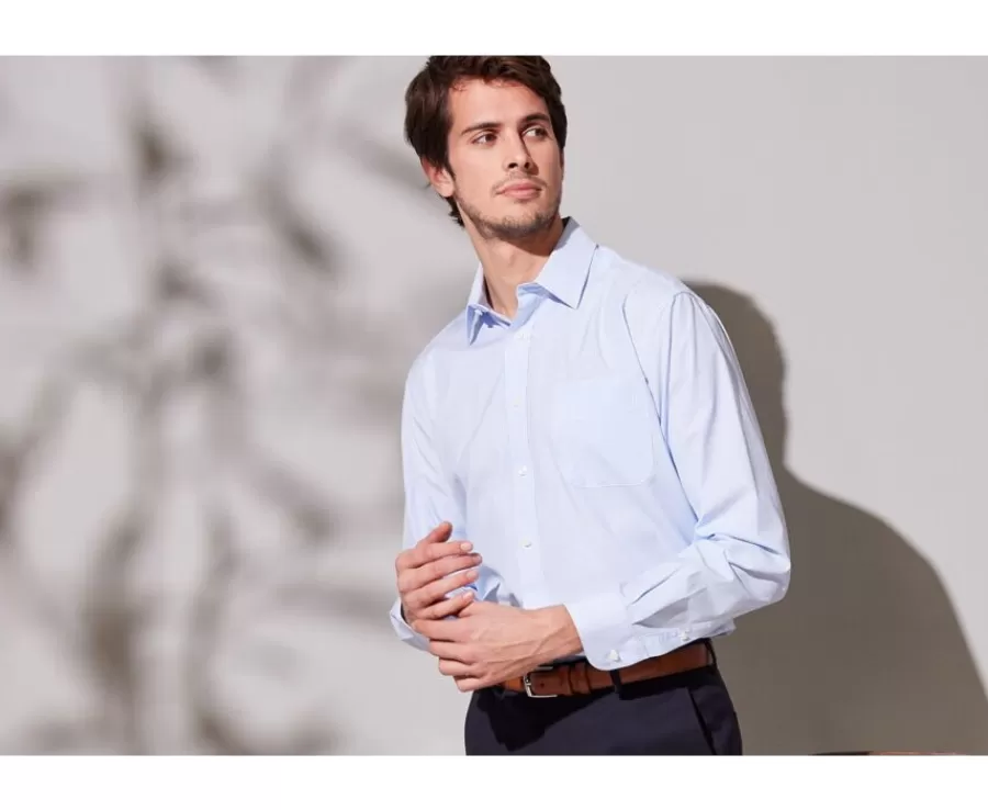 Flash Sale Camisa de finas rayas azules con bolsillo en el pecho Augustin Camisas De Rayas | Corte Estándar